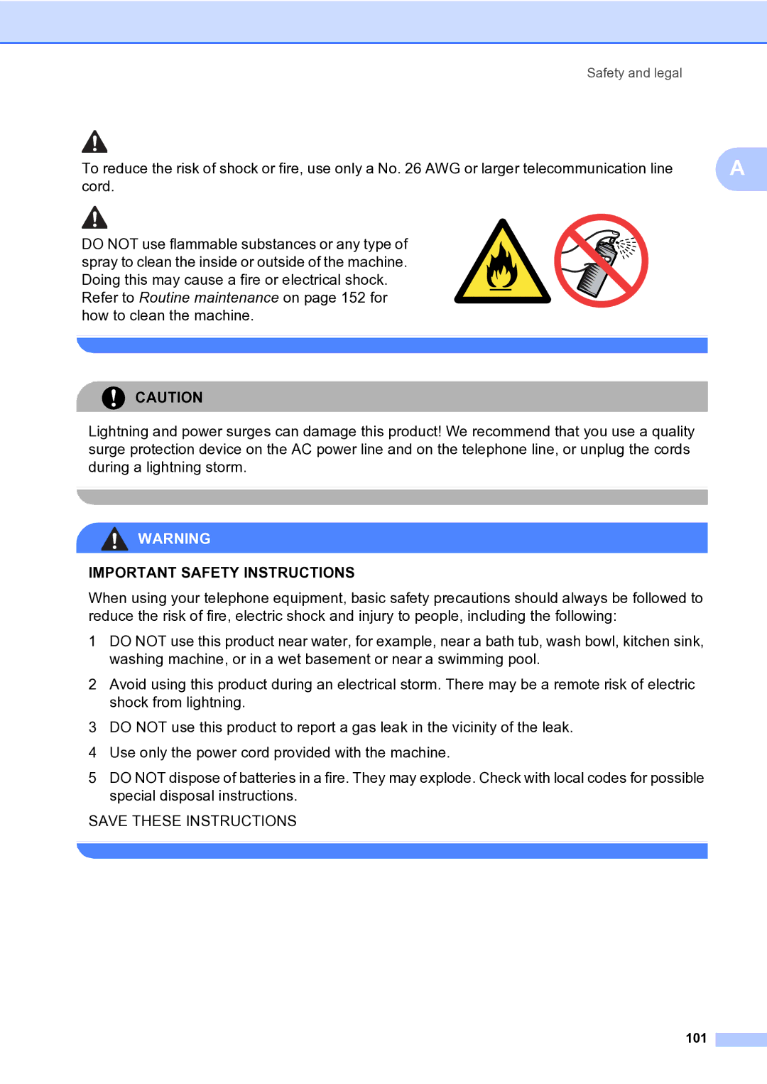 Brother MFC-9840CDW manual Important Safety Instructions, 101 