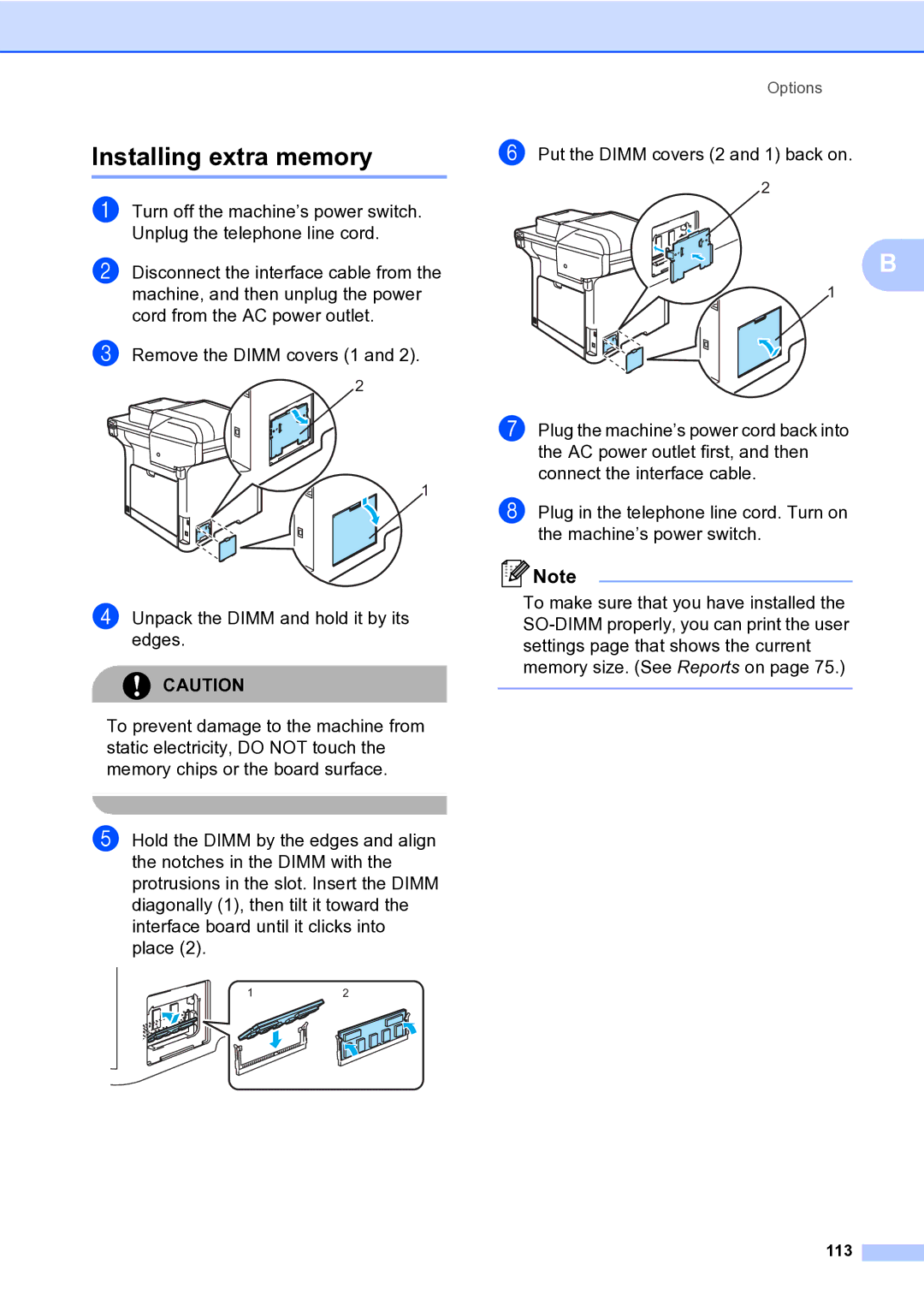 Brother MFC-9840CDW manual Installing extra memory, 113 