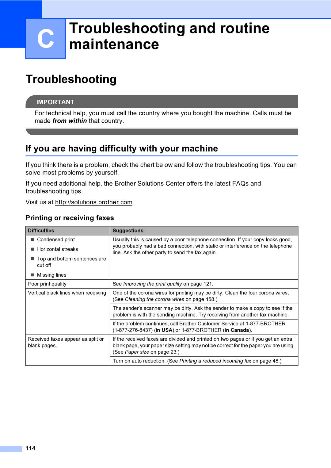 Brother MFC-9840CDW manual Troubleshooting and routine maintenance, If you are having difficulty with your machine, 114 