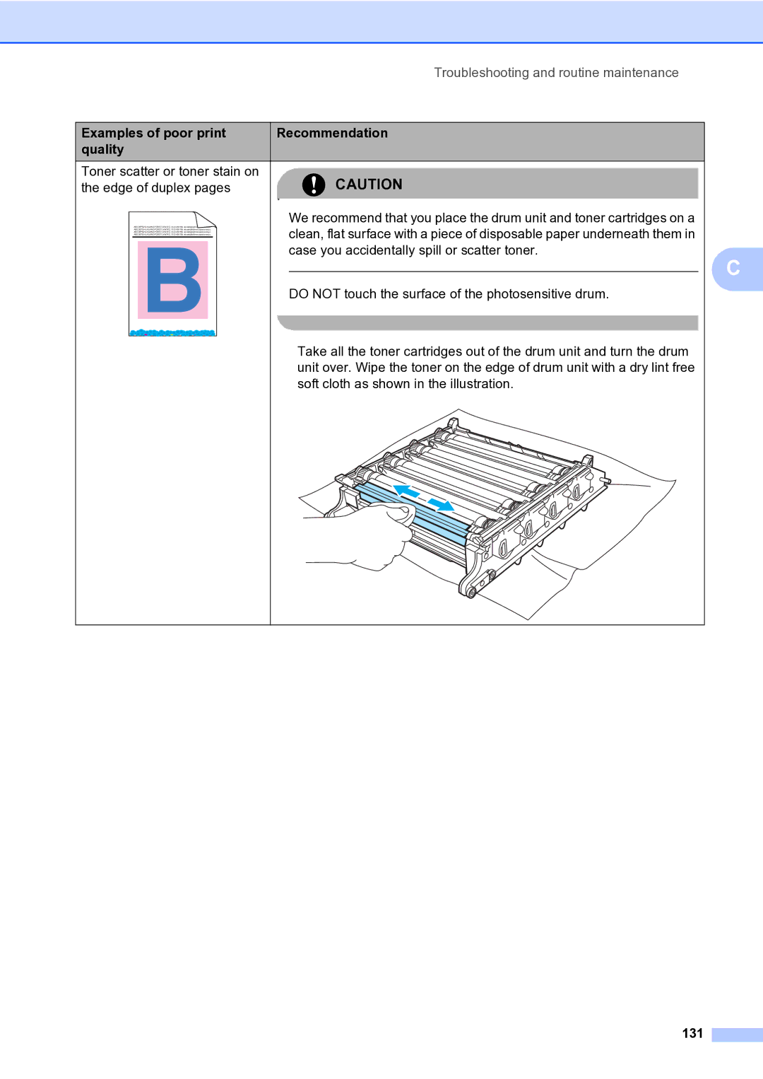 Brother MFC-9840CDW manual Examples of poor print Recommendation Quality, 131 