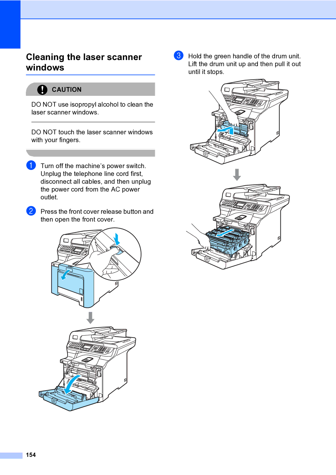 Brother MFC-9840CDW manual Cleaning the laser scanner windows, 154 