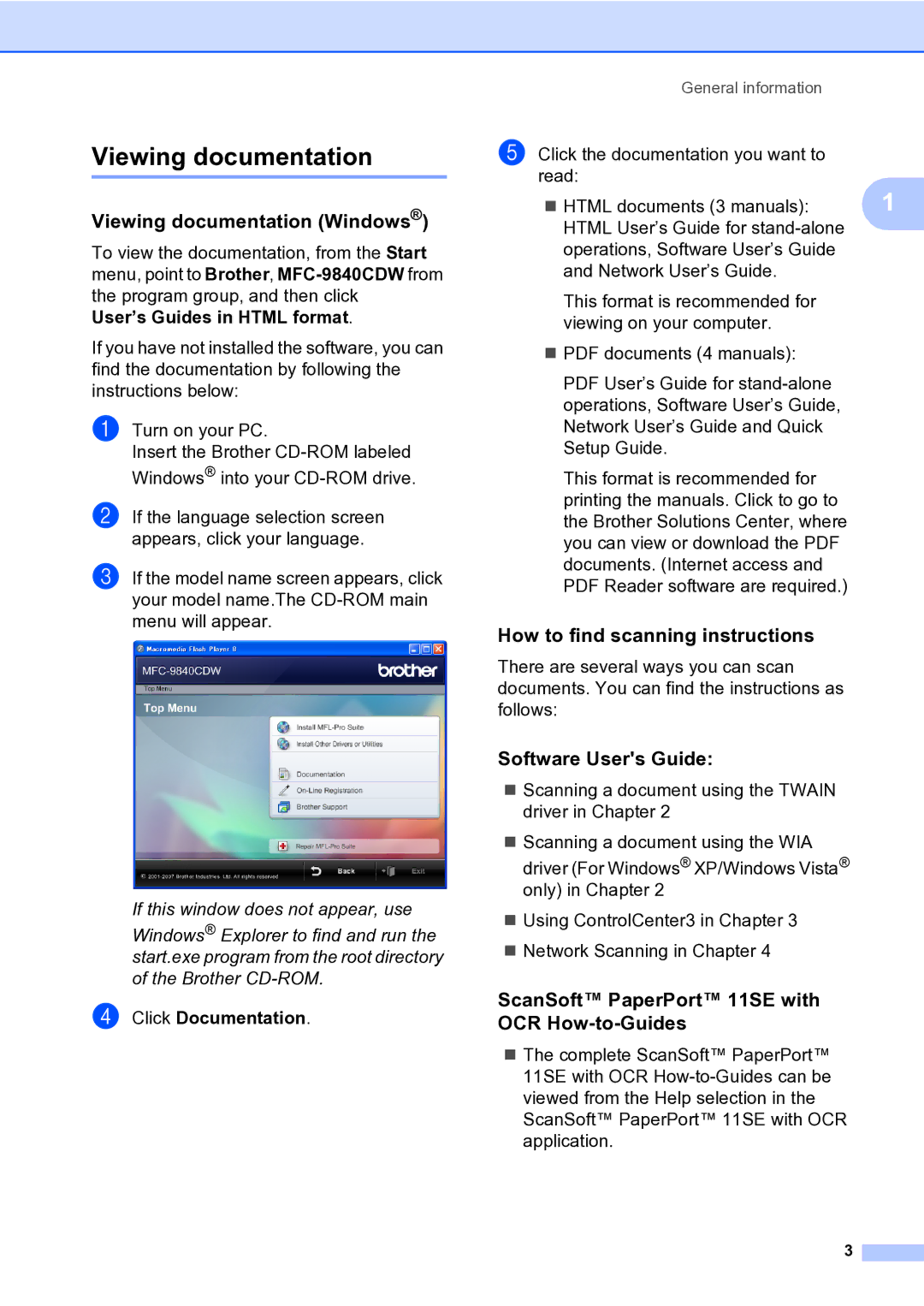 Brother MFC-9840CDW manual Viewing documentation Windows, How to find scanning instructions, Software Users Guide 