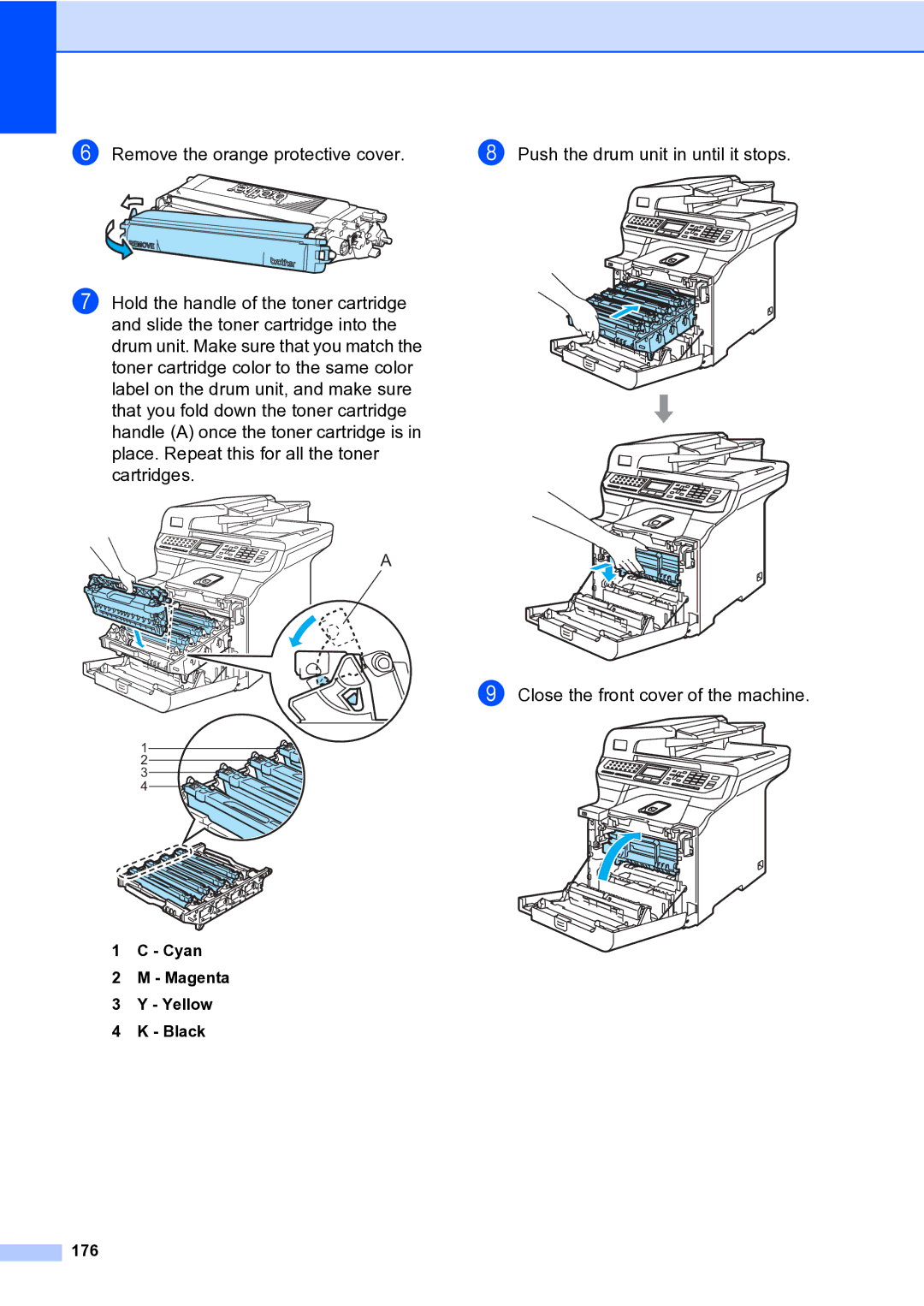 Brother MFC-9840CDW manual Cyan Magenta Yellow Black 176 