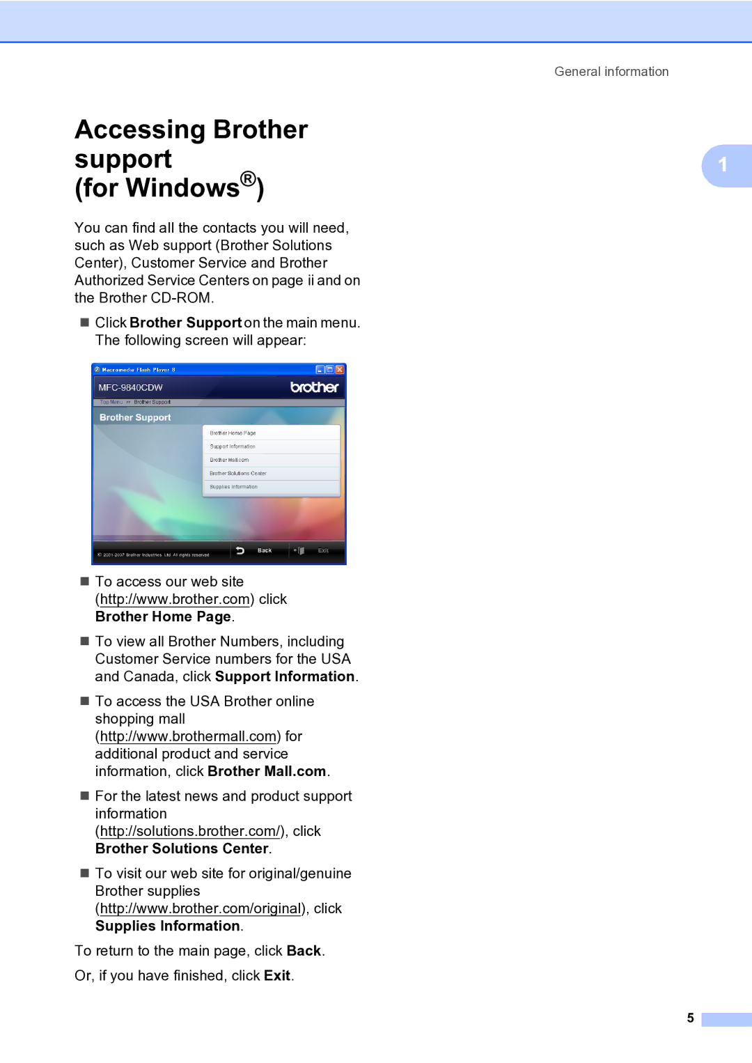 Brother MFC-9840CDW manual Accessing Brother support For Windows 