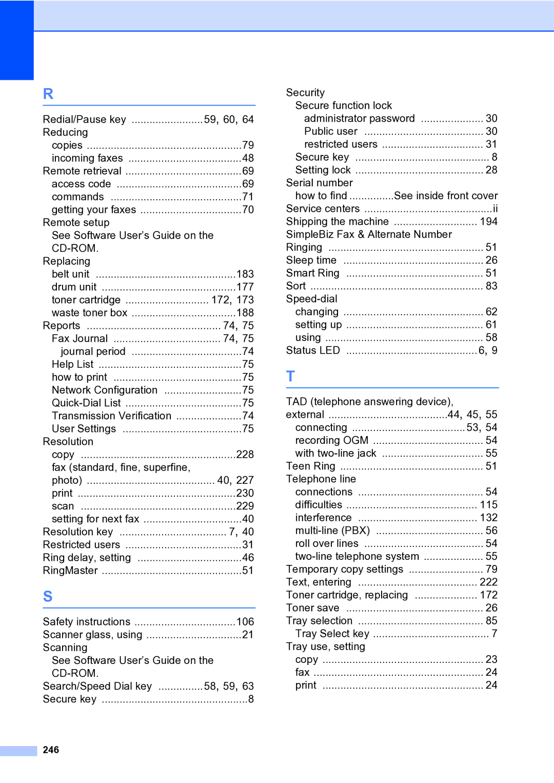 Brother MFC-9840CDW manual Reports Fax Journal, 246 