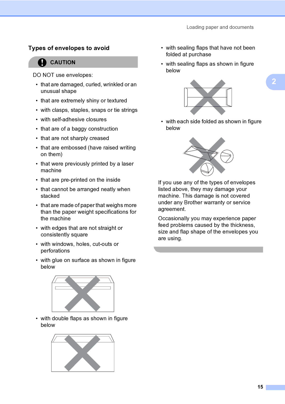 Brother MFC-9840CDW manual Types of envelopes to avoid 