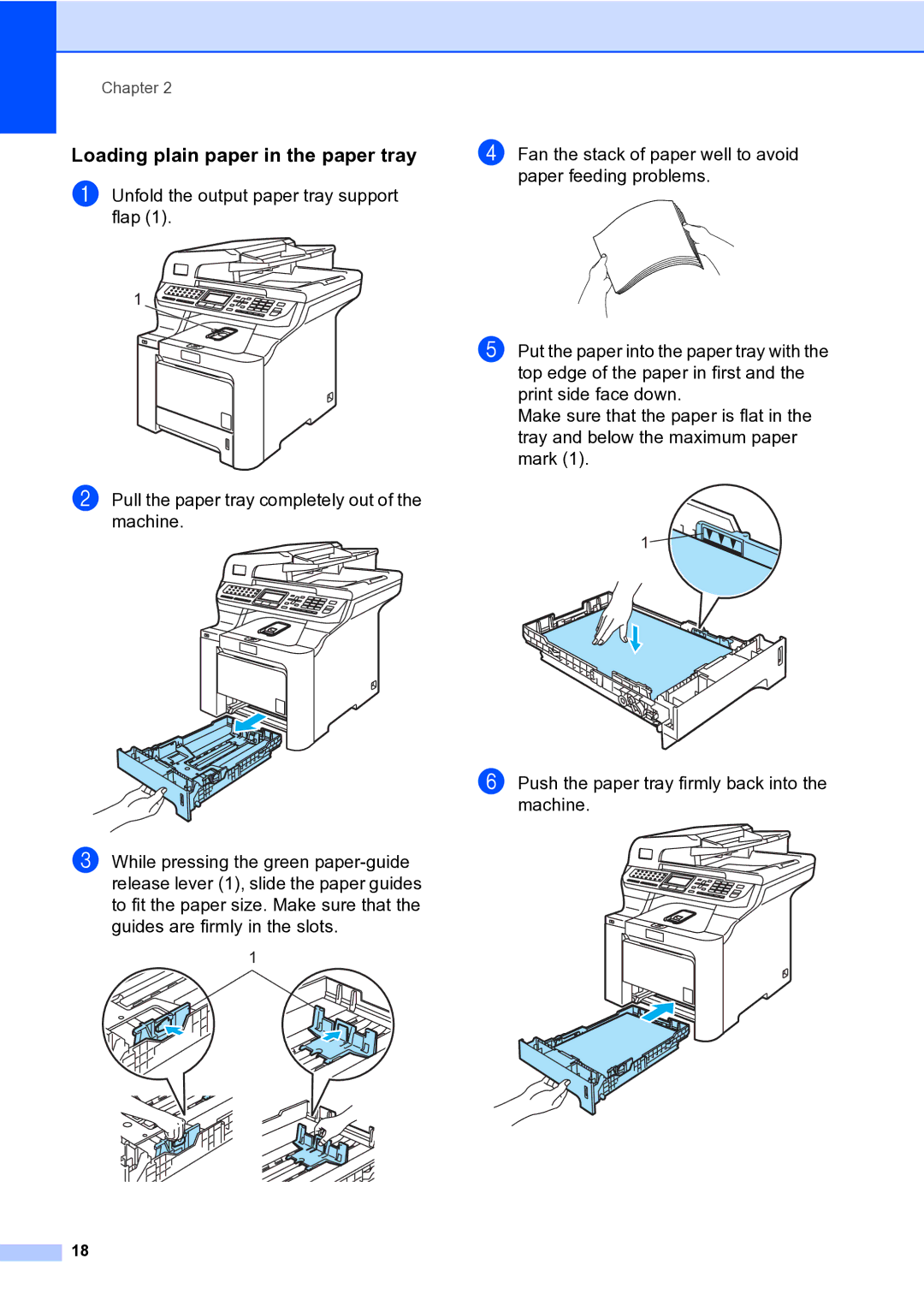 Brother MFC-9840CDW manual Loading plain paper in the paper tray 