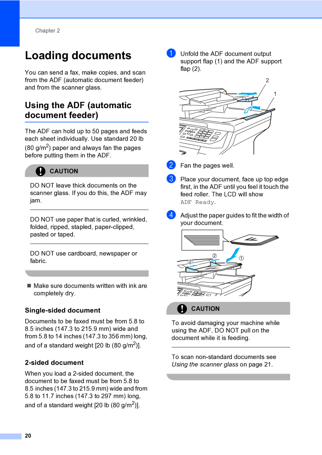 Brother MFC-9840CDW Loading documents, Using the ADF automatic document feeder, Single-sided document, Sided document 