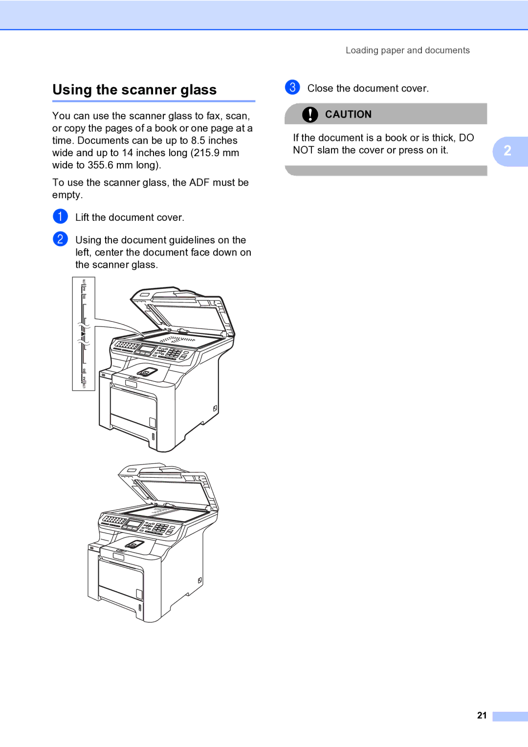 Brother MFC-9840CDW manual Using the scanner glass 