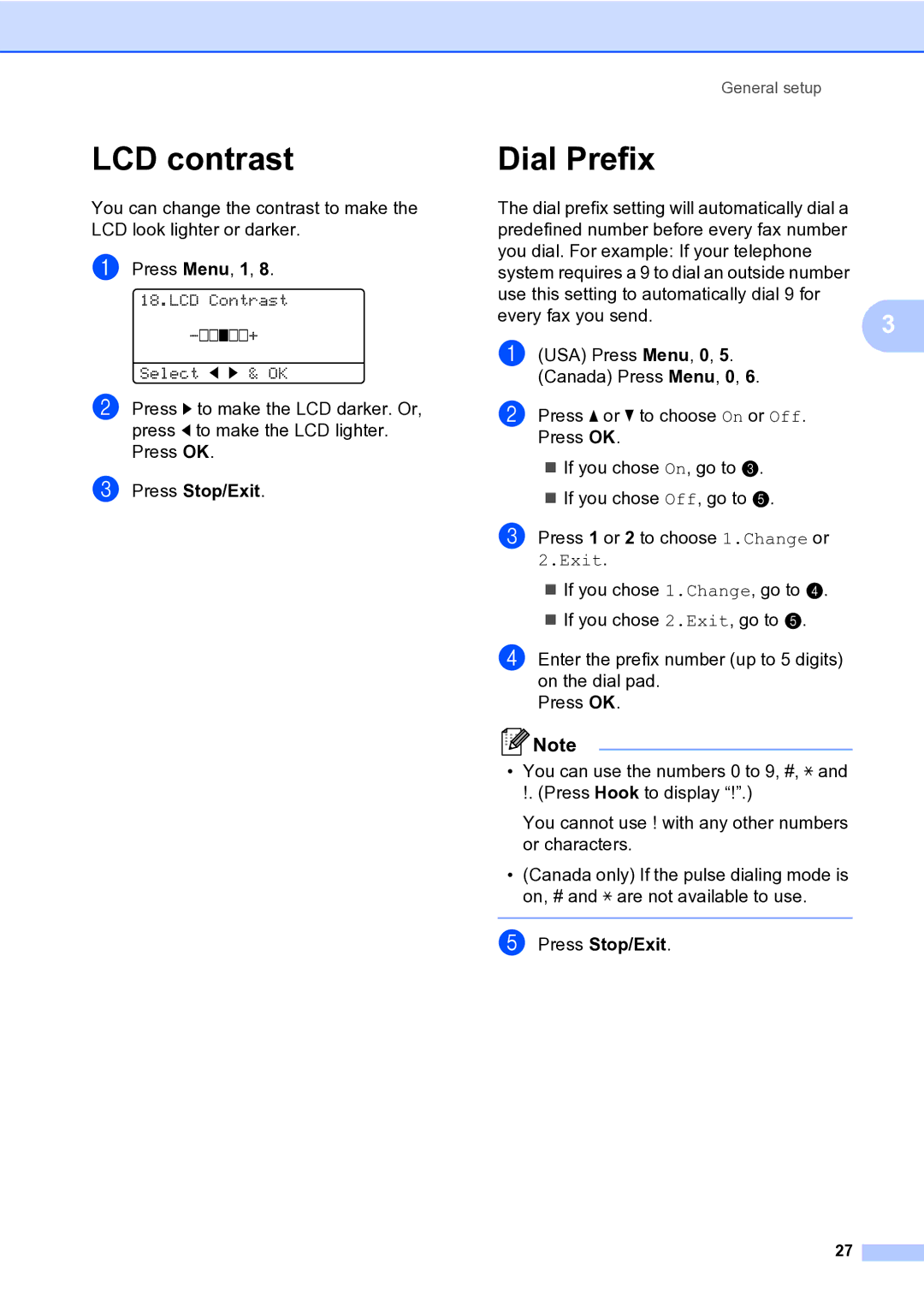Brother MFC-9840CDW manual LCD contrast, Dial Prefix 