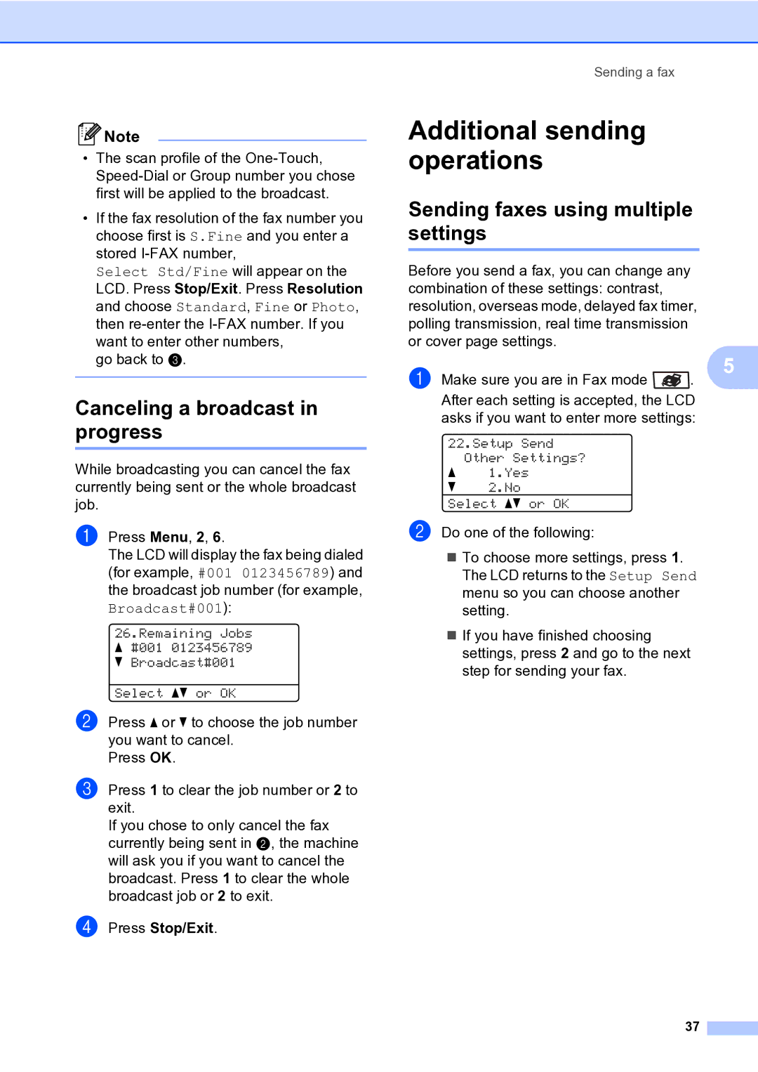 Brother MFC-9840CDW manual Additional sending operations, Sending faxes using multiple settings 