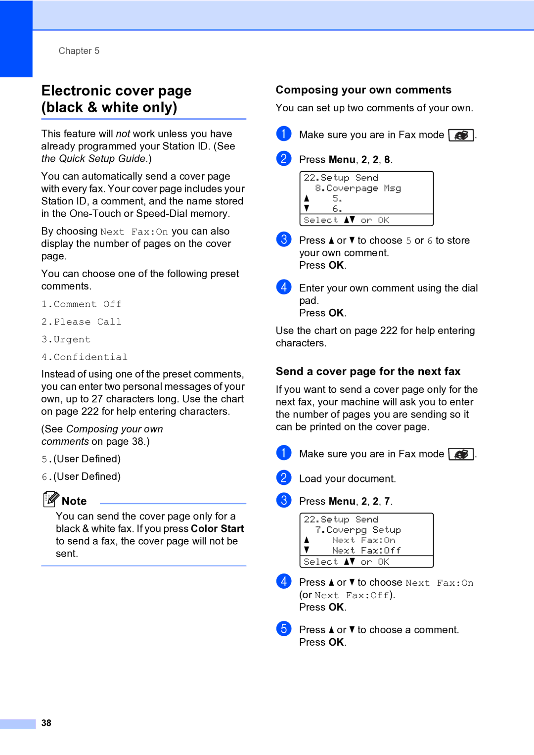 Brother MFC-9840CDW manual Composing your own comments, Send a cover page for the next fax 