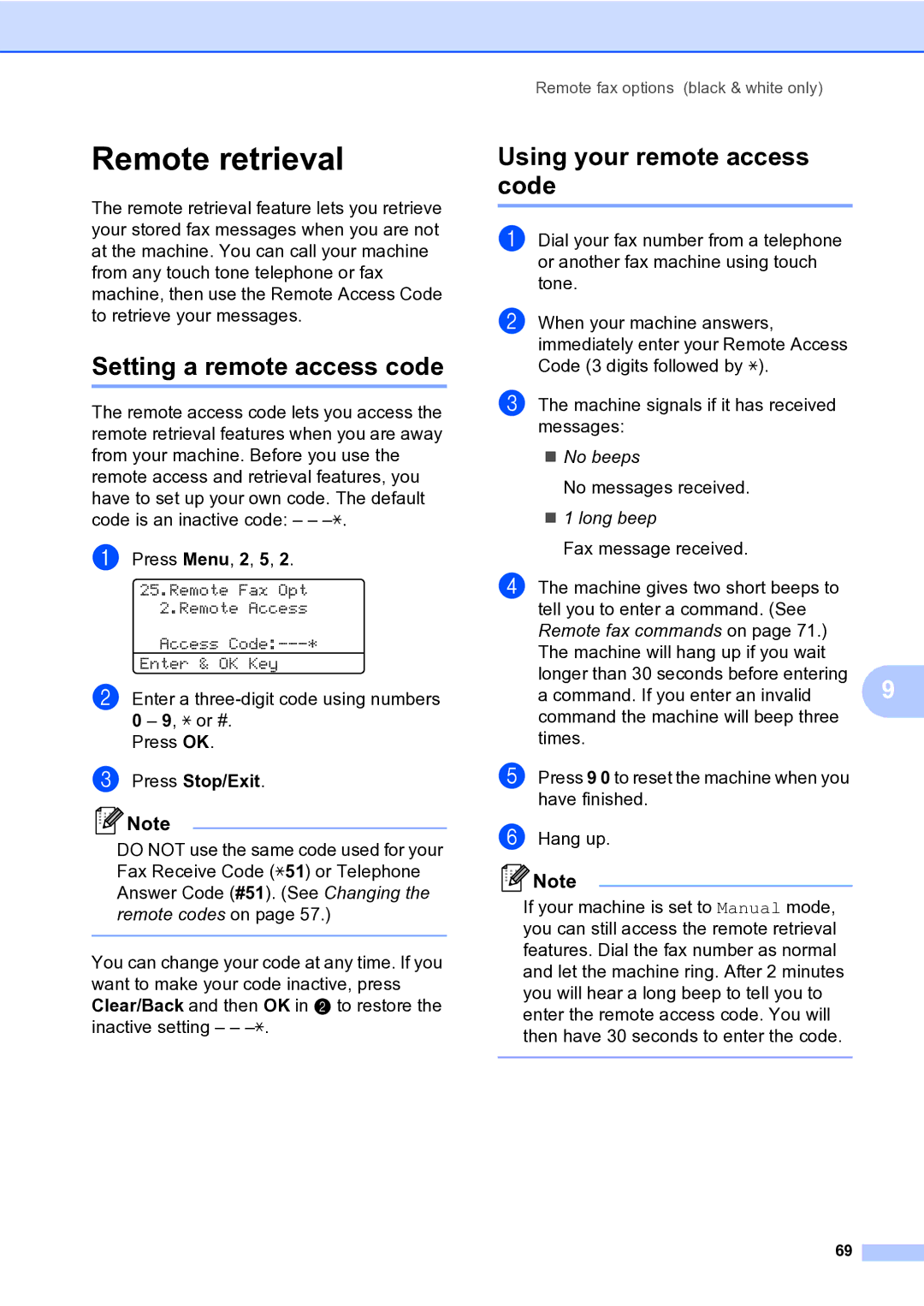 Brother MFC-9840CDW manual Remote retrieval, Setting a remote access code, Using your remote access code 