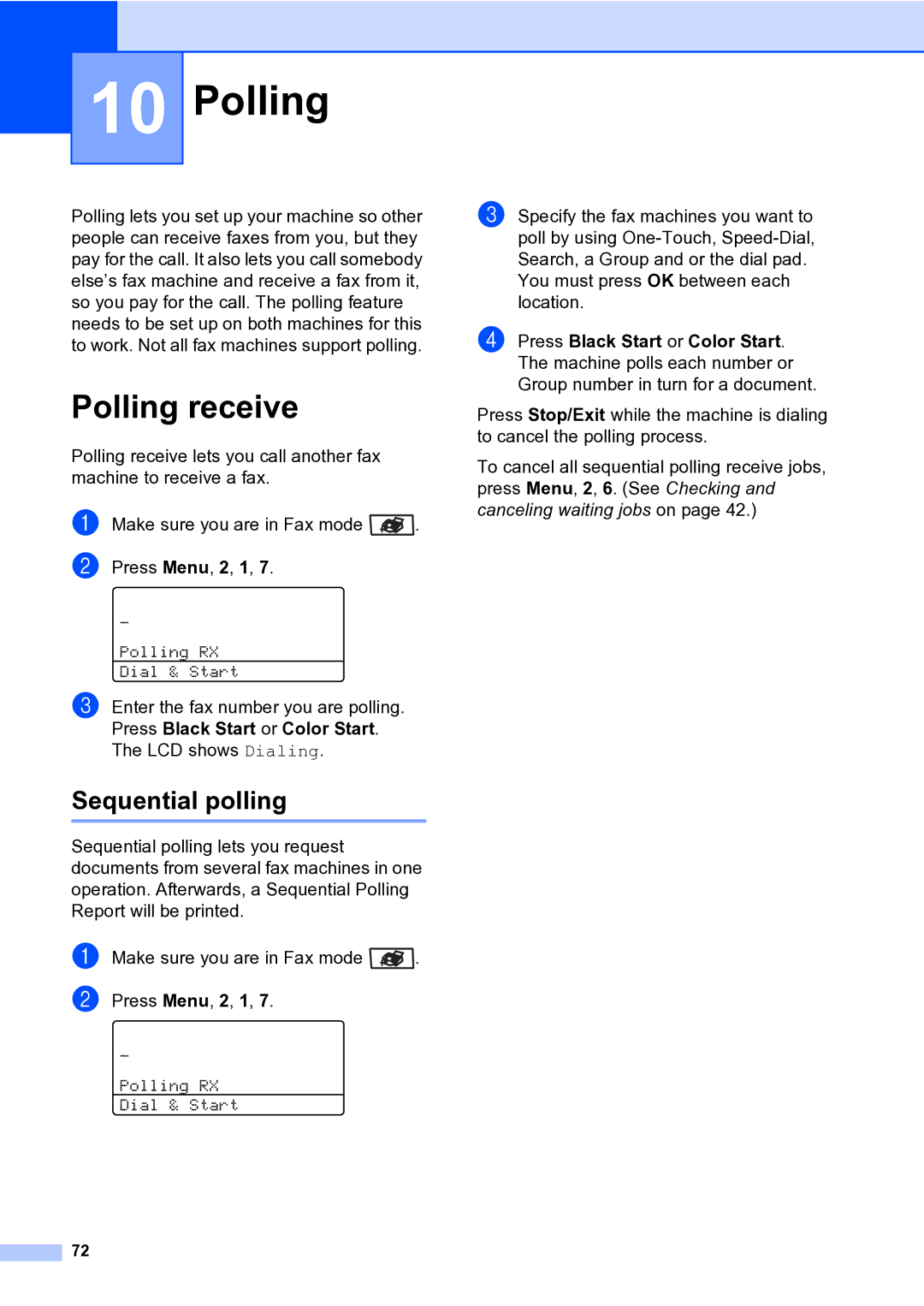 Brother MFC-9840CDW manual Polling receive, Sequential polling 