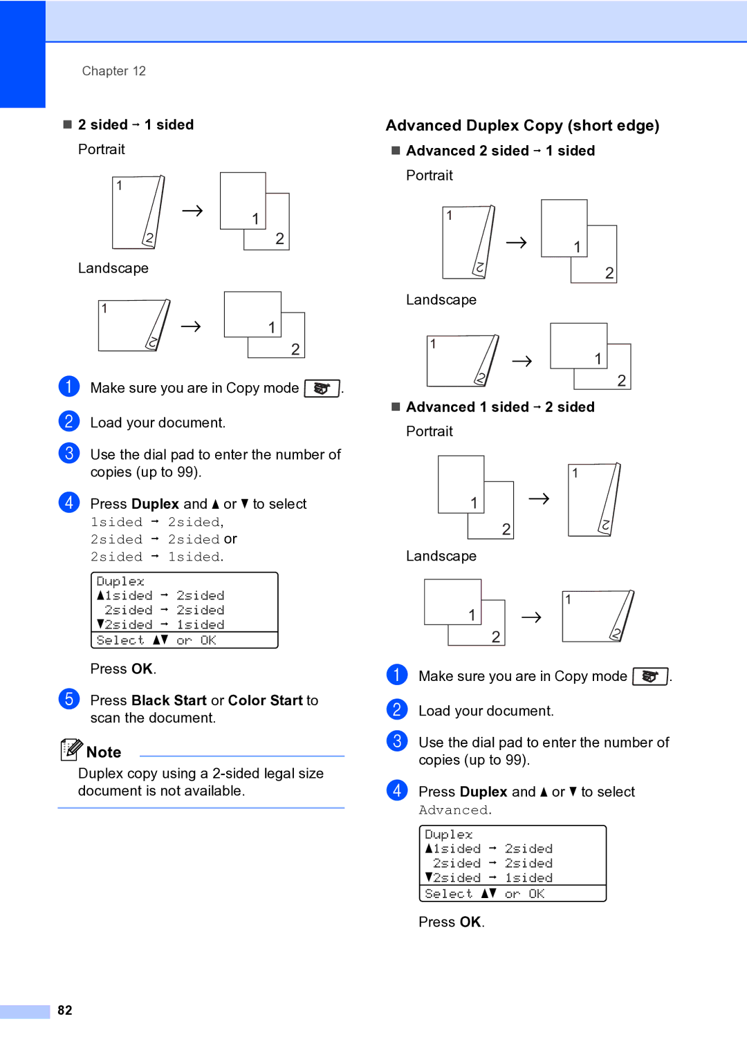 Brother MFC-9840CDW manual Advanced Duplex Copy short edge 