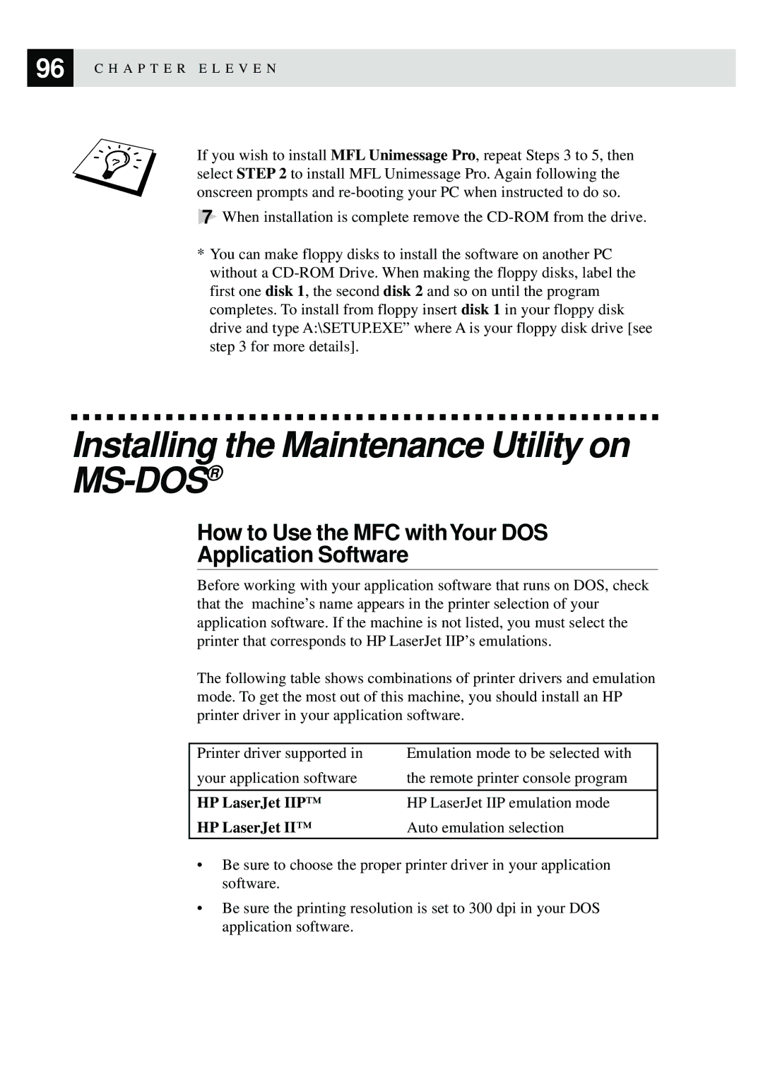 Brother MFC-9870 manual Installing the Maintenance Utility on MS-DOS, How to Use the MFC withYour DOS Application Software 