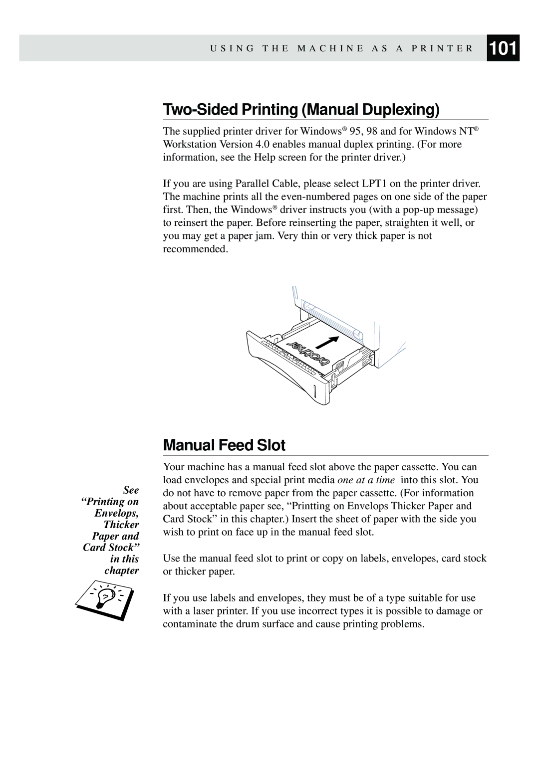 Brother MFC-9870 manual Two-Sided Printing Manual Duplexing, Manual Feed Slot 