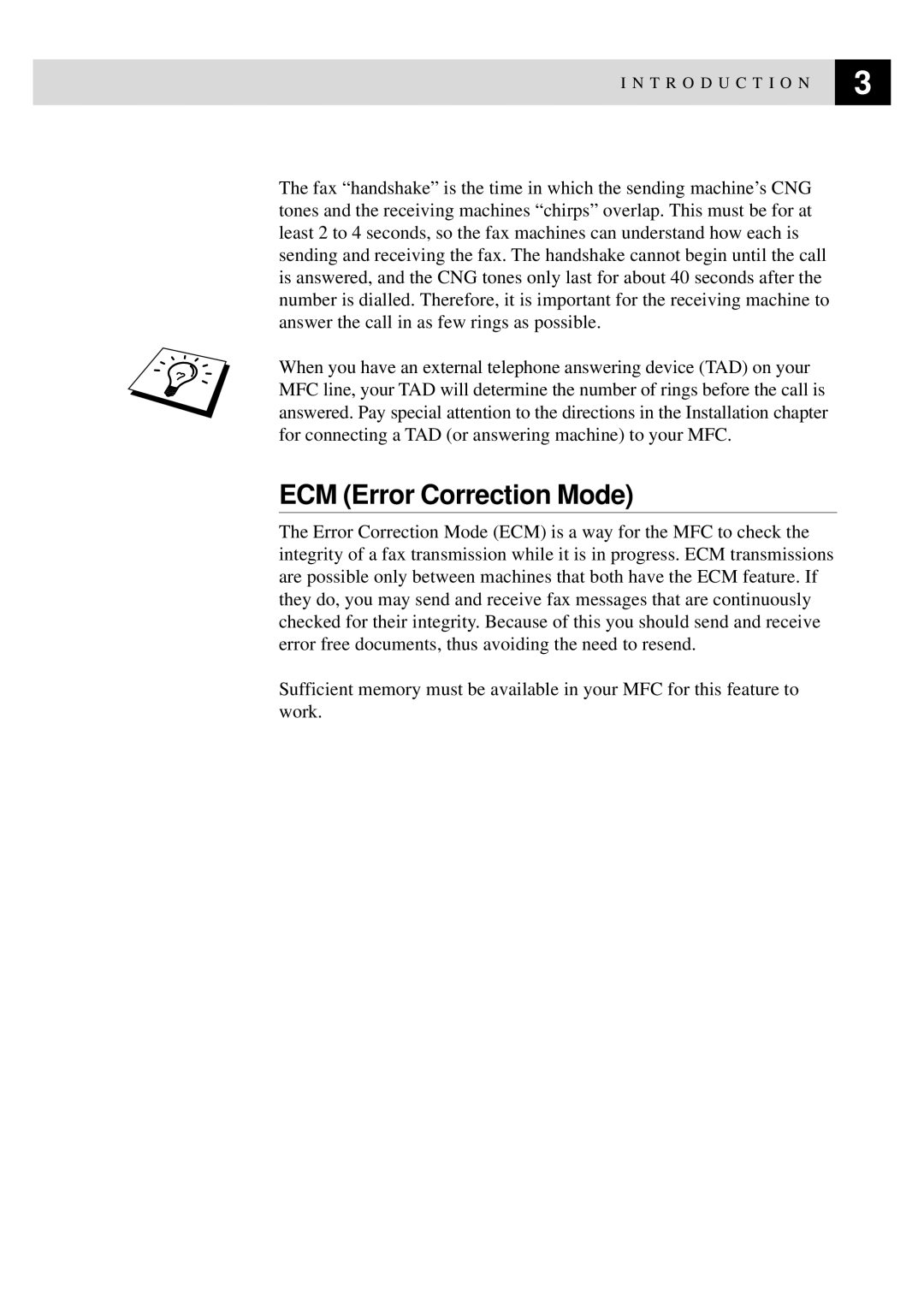 Brother MFC-9870 manual ECM Error Correction Mode 