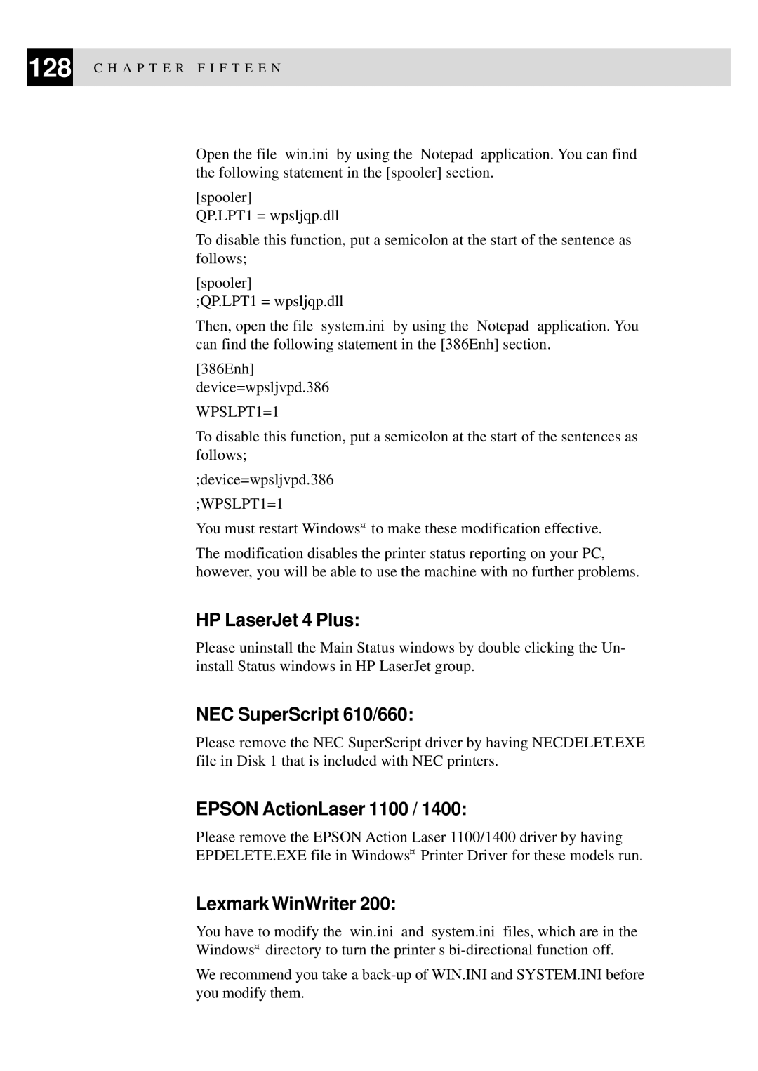 Brother MFC-9870 manual HP LaserJet 4 Plus, NEC SuperScript 610/660, Epson ActionLaser 1100, Lexmark WinWriter 