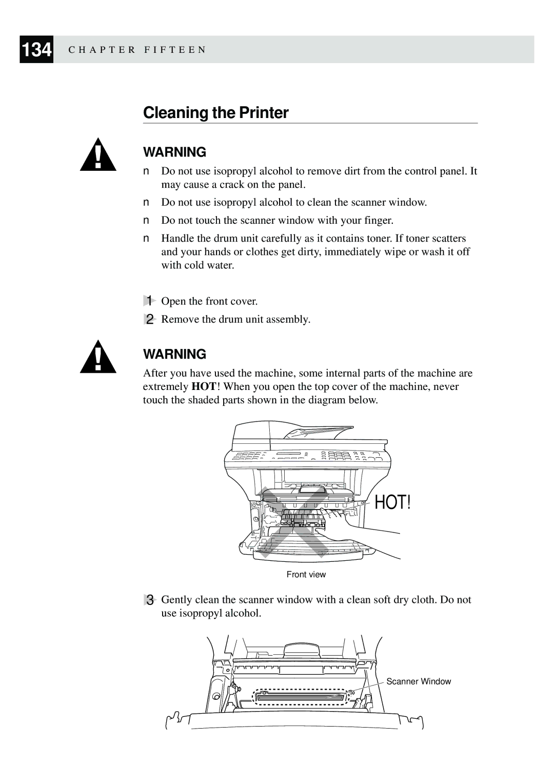 Brother MFC-9870 manual Hot, Cleaning the Printer 