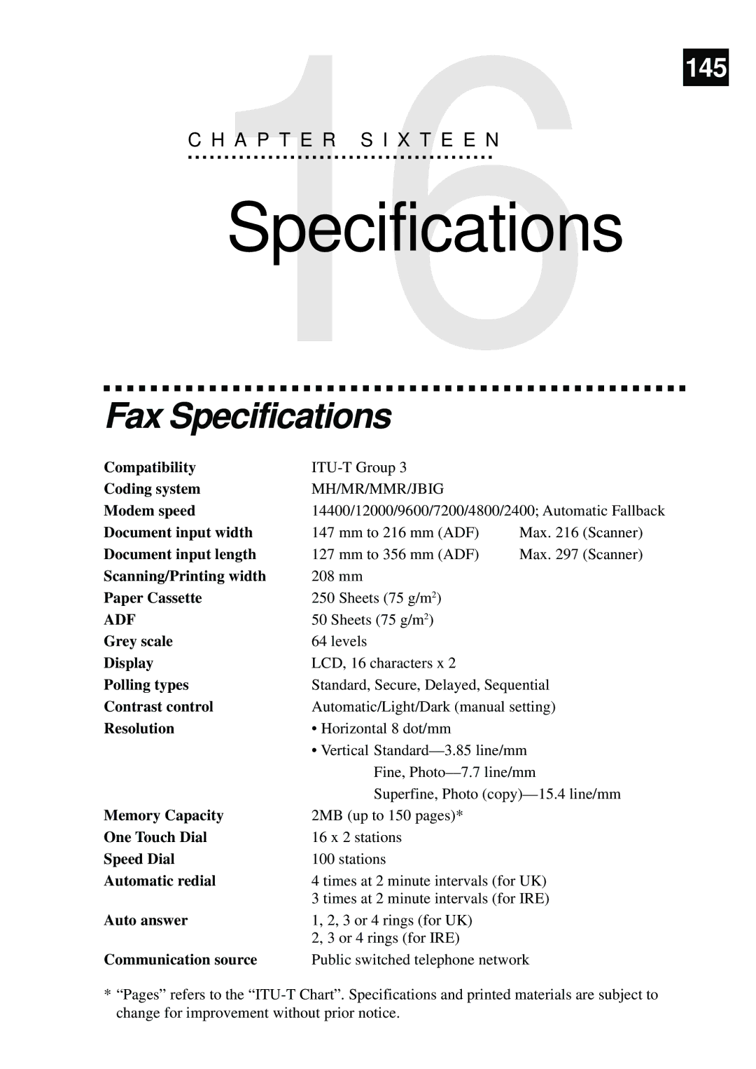 Brother MFC-9870 manual Fax Specifications 