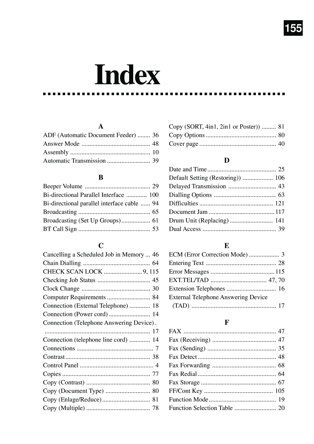 Brother MFC-9870 manual Index 