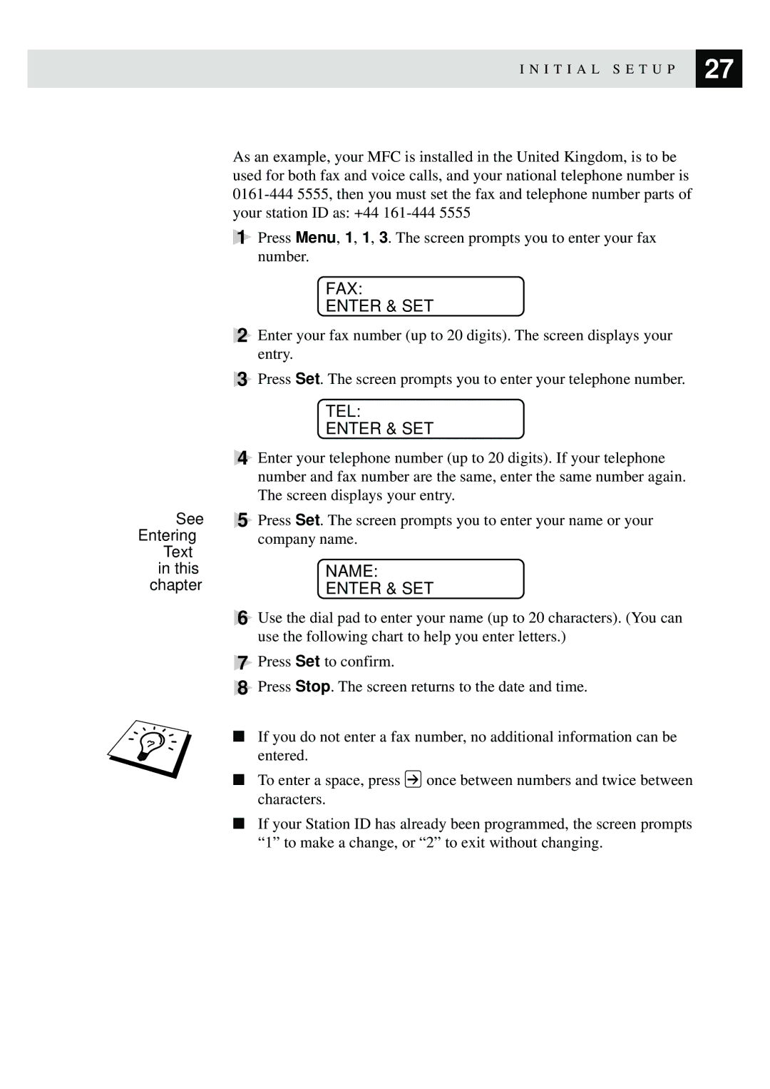 Brother MFC-9870 manual FAX Enter & SET, TEL Enter & SET, Name Enter & SET 