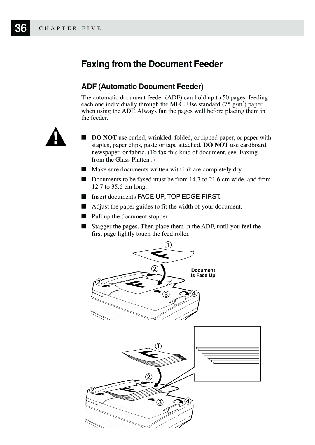 Brother MFC-9870 manual Faxing from the Document Feeder, ADF Automatic Document Feeder 