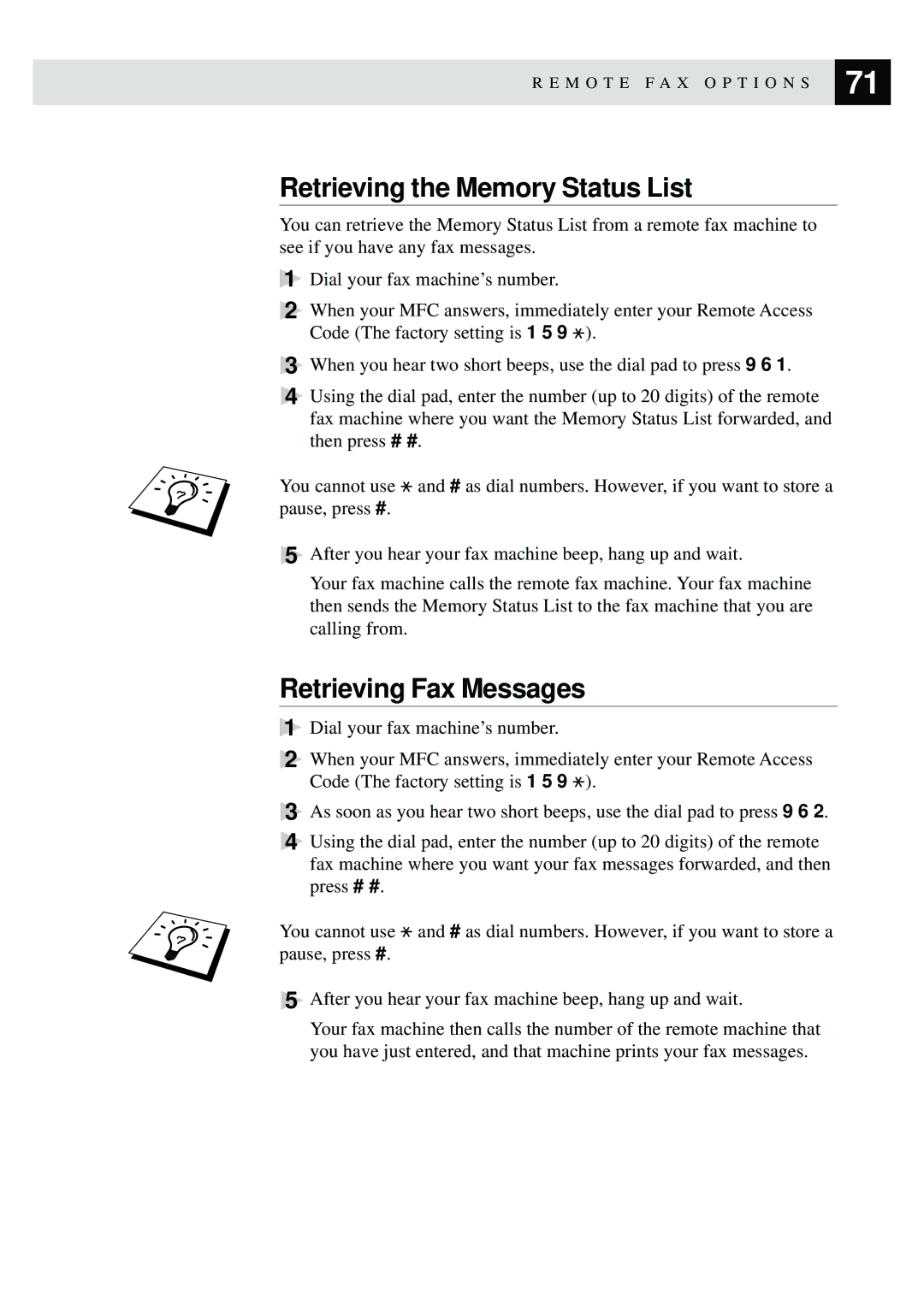 Brother MFC-9870 manual Retrieving the Memory Status List, Retrieving Fax Messages 