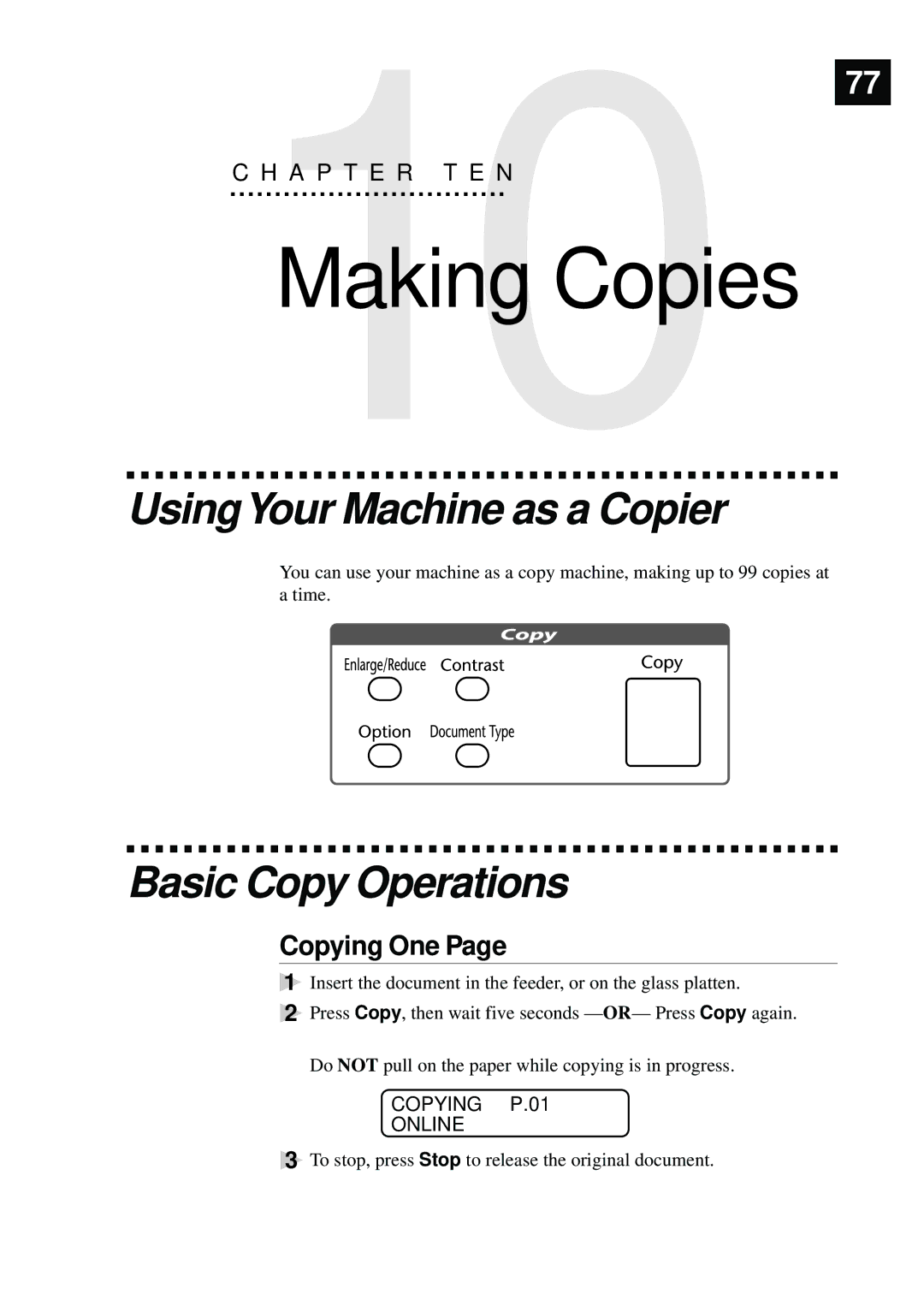 Brother MFC-9870 Making Copies, UsingYour Machine as a Copier, Basic Copy Operations, Copying One, Copying P.01 Online 