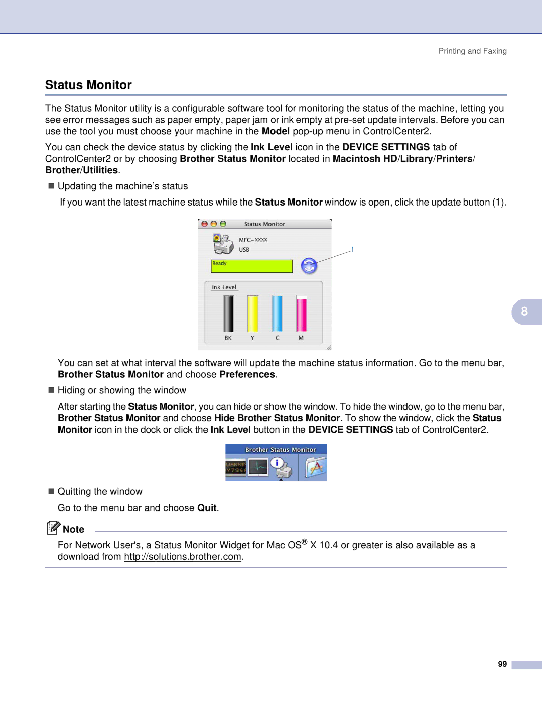 Brother DCP, MFC manual Status Monitor 