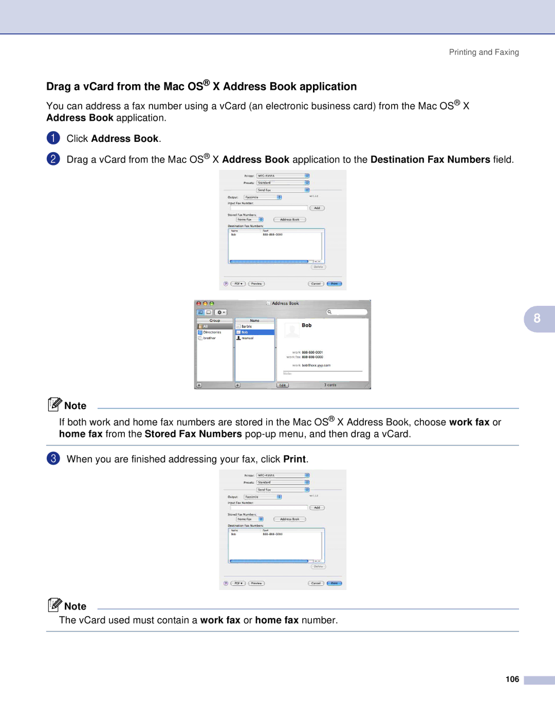 Brother MFC, DCP manual Drag a vCard from the Mac OS X Address Book application, Click Address Book 