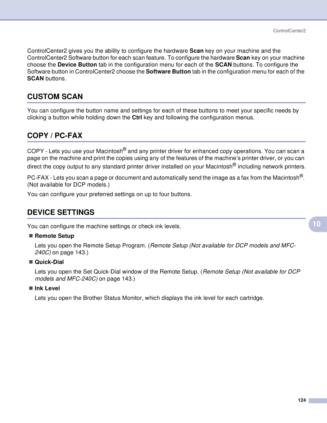 Brother MFC, DCP manual „ Remote Setup, „ Quick-Dial 