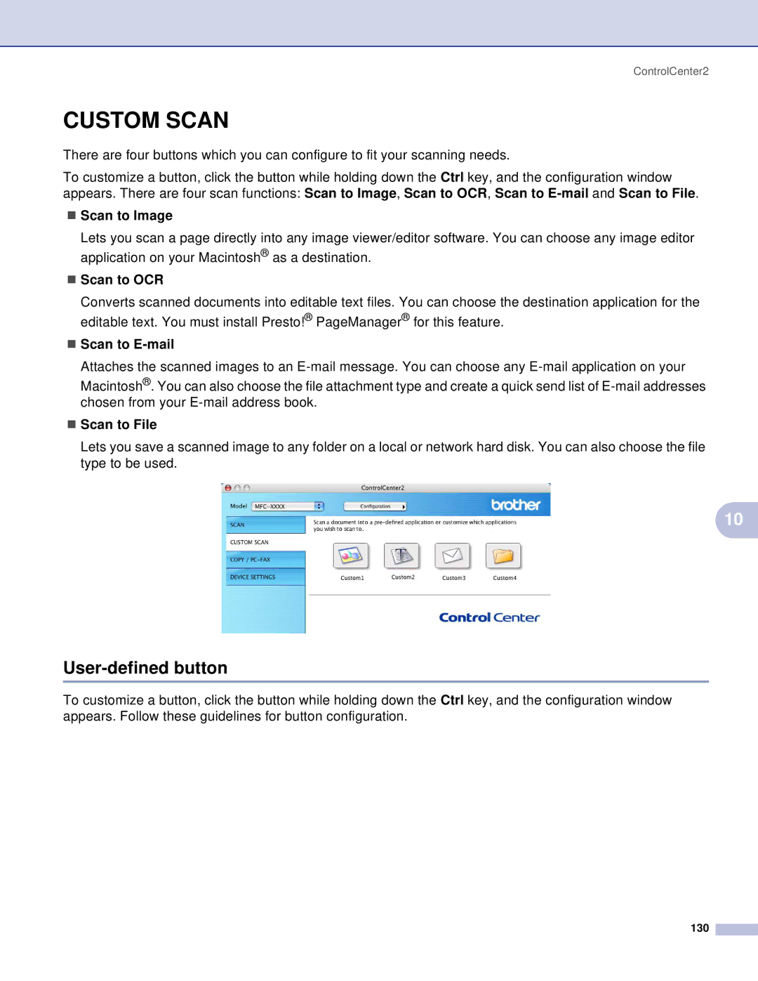 Brother MFC, DCP manual User-defined button, „ Scan to Image 