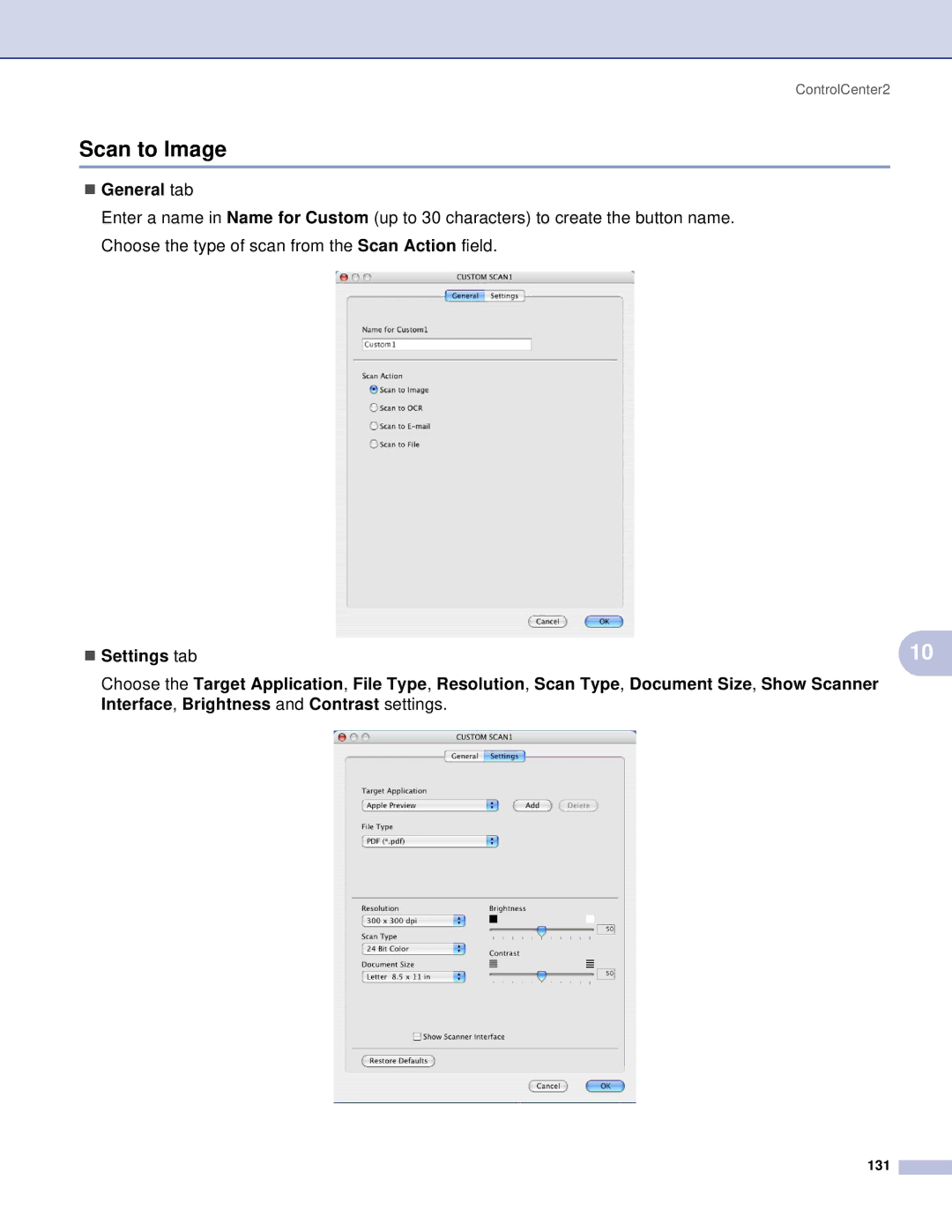 Brother DCP, MFC manual „ Settings tab 