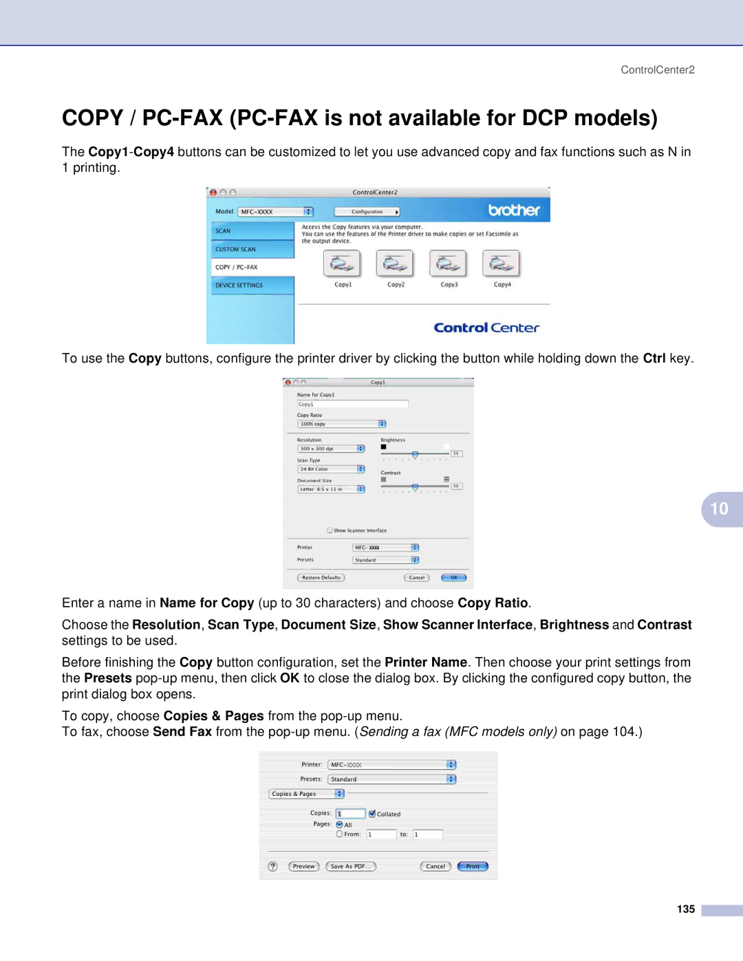 Brother MFC manual Copy / PC-FAX PC-FAX is not available for DCP models 