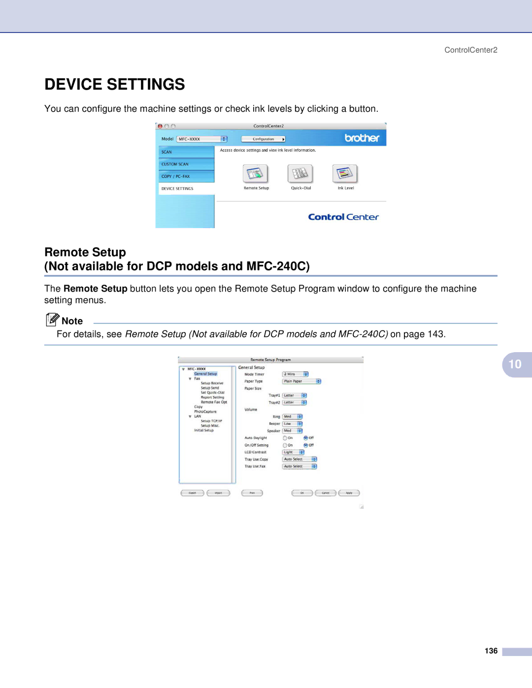 Brother MFC, DCP manual Device Settings 