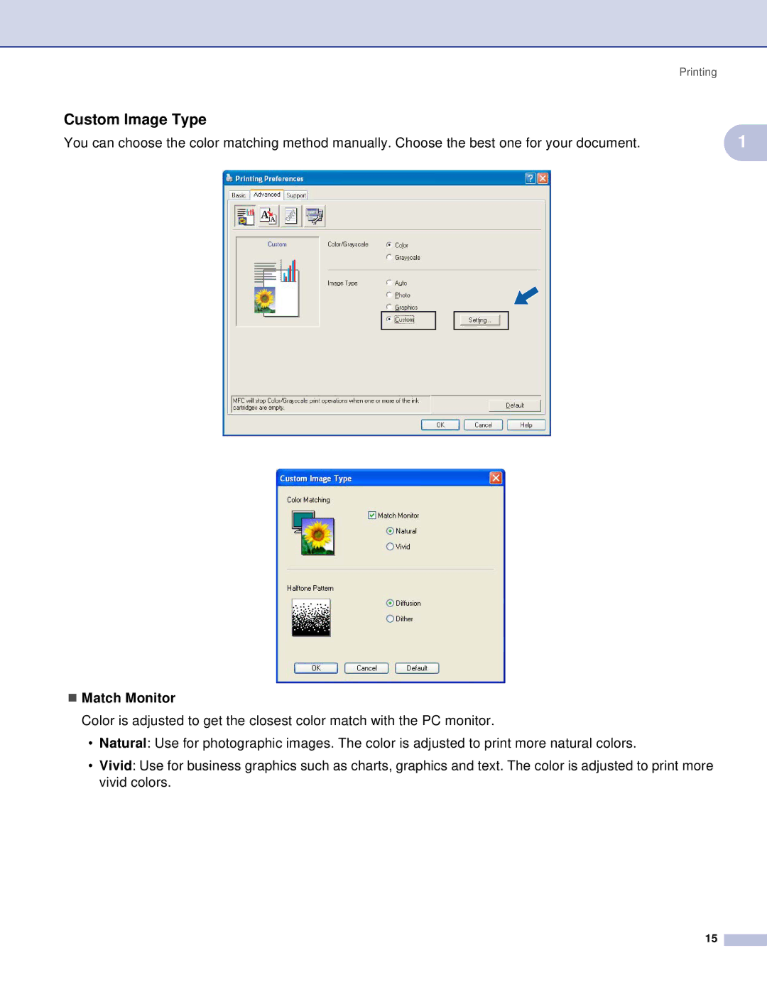 Brother DCP, MFC manual Custom Image Type, „ Match Monitor 