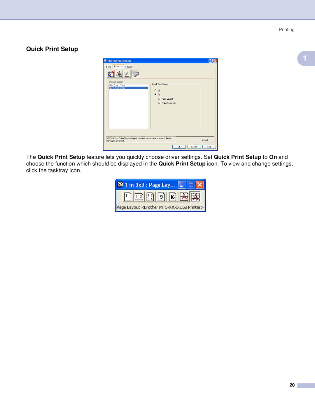 Brother MFC, DCP manual Quick Print Setup 