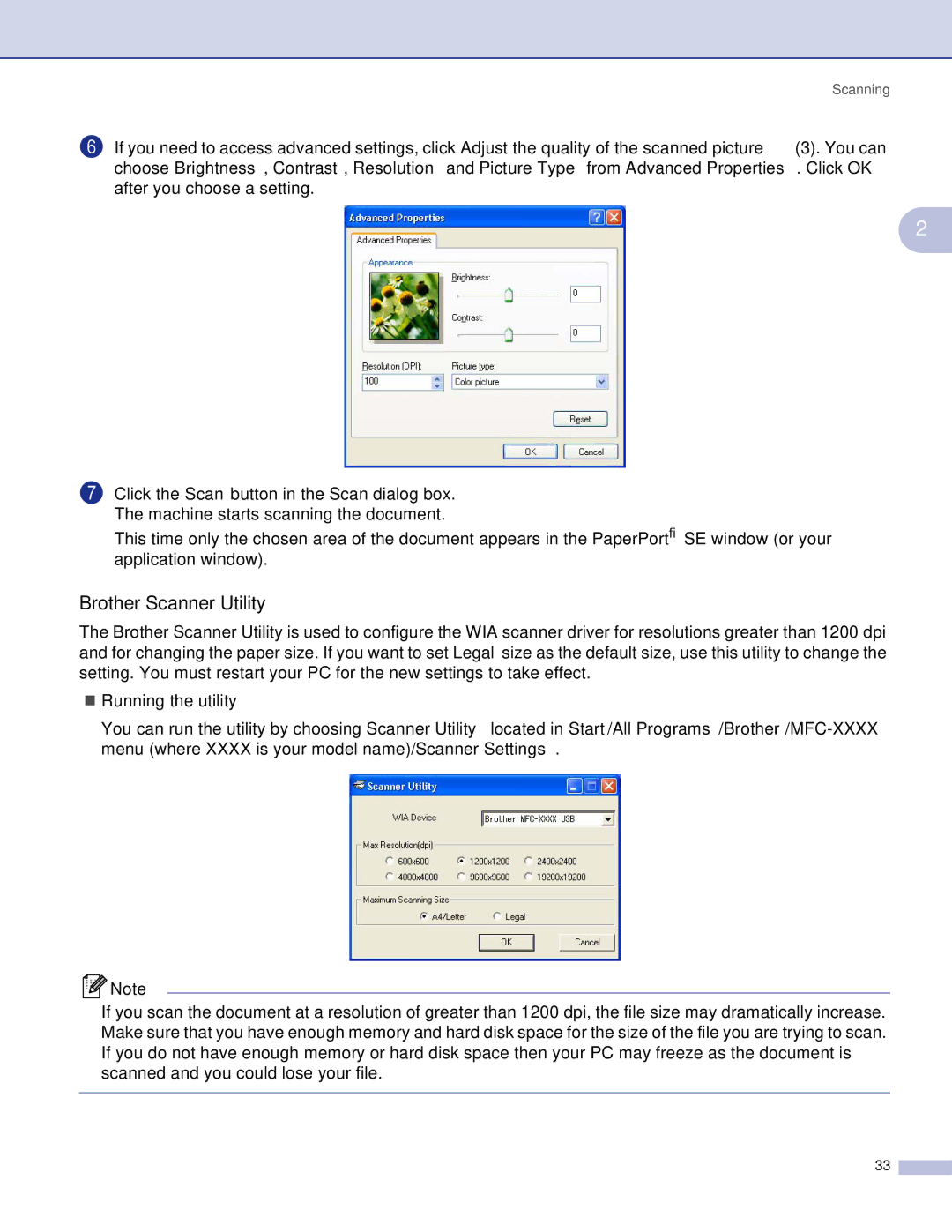 Brother DCP, MFC manual Brother Scanner Utility 