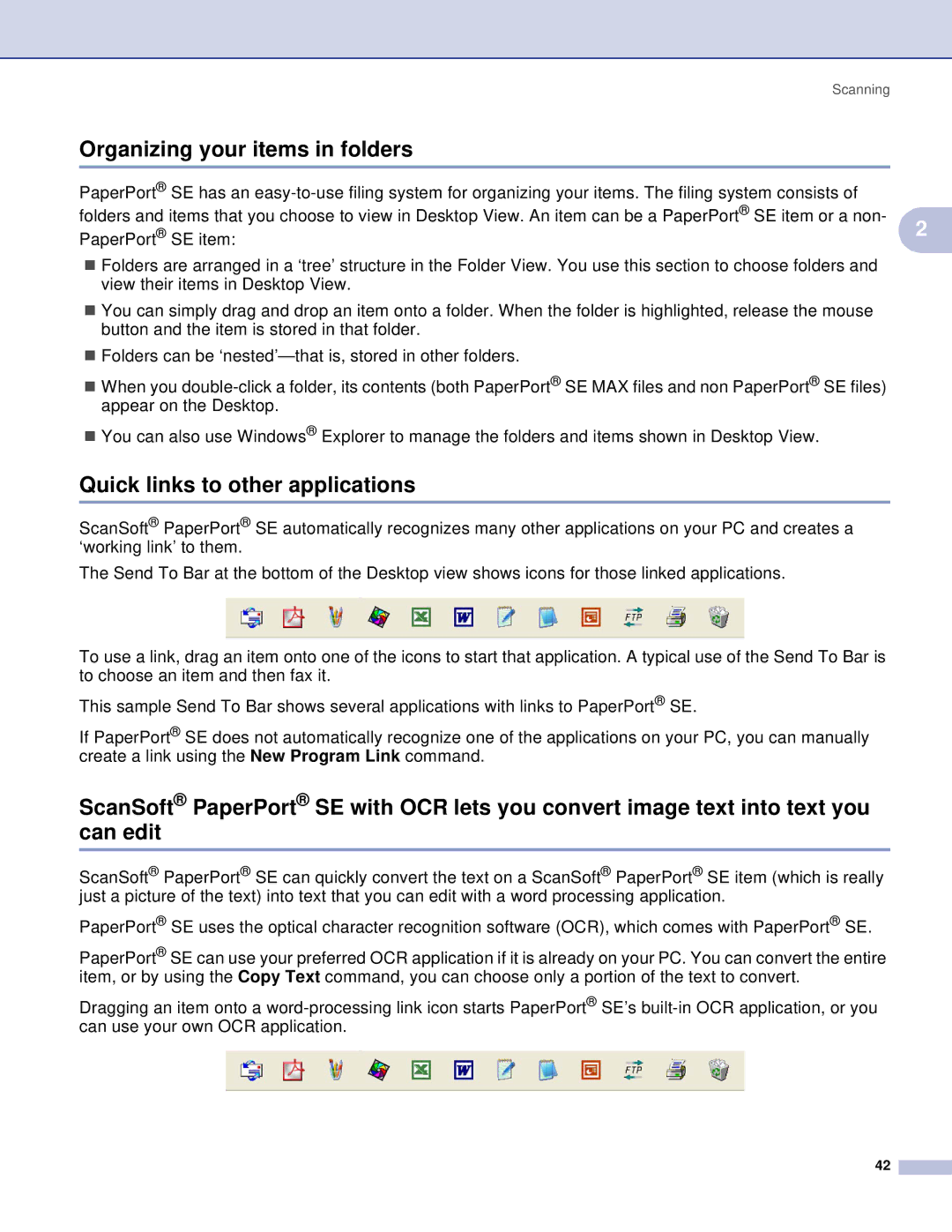 Brother MFC, DCP manual Organizing your items in folders, Quick links to other applications 