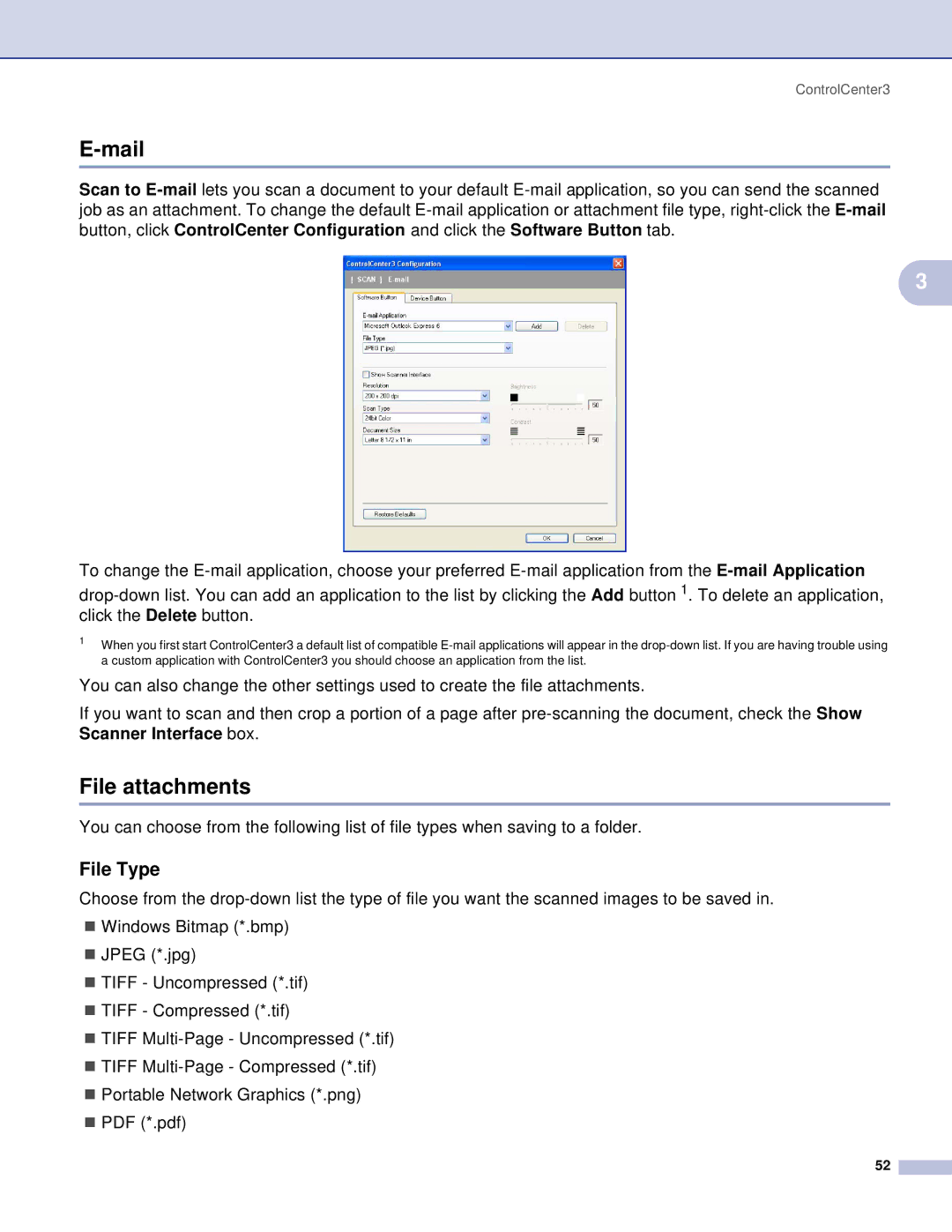 Brother MFC, DCP manual Mail, File attachments, File Type 