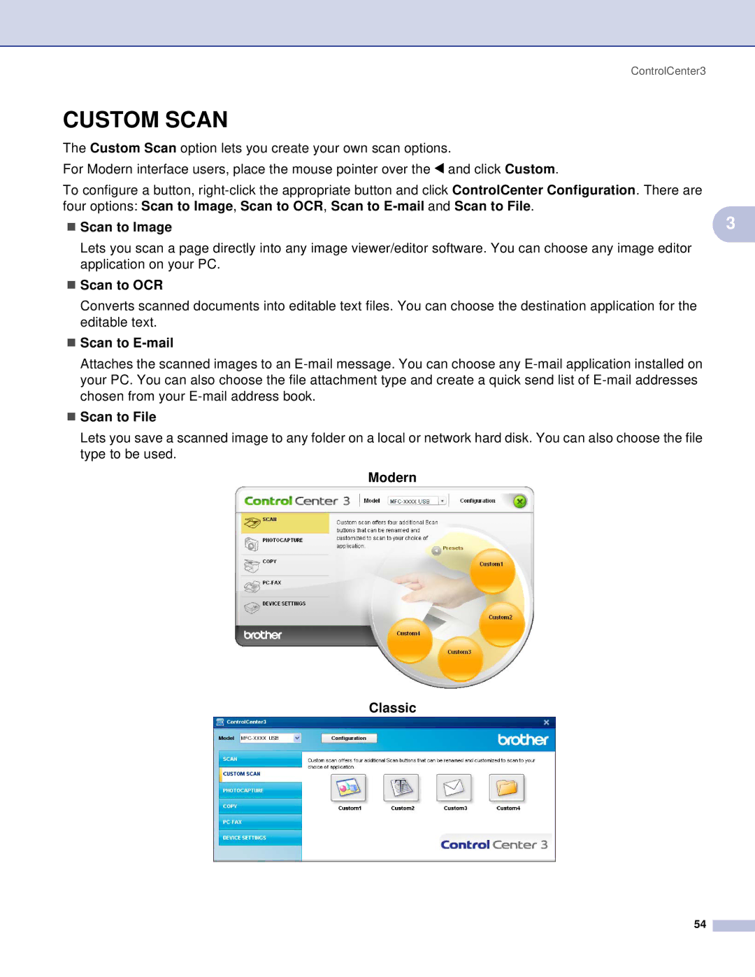 Brother MFC, DCP manual „ Scan to OCR, „ Scan to E-mail, „ Scan to File 