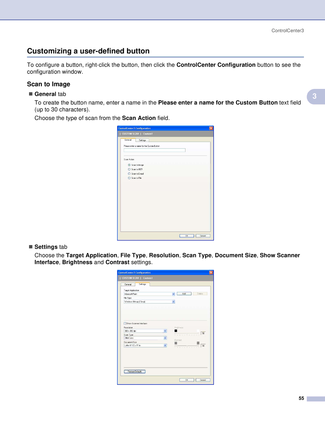 Brother DCP, MFC manual Customizing a user-defined button, Scan to Image 