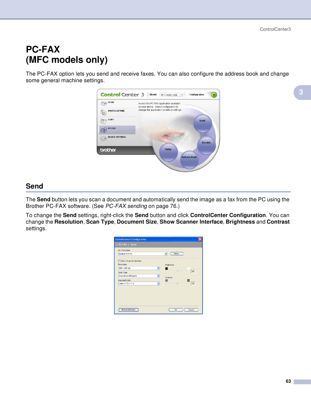 Brother DCP manual MFC models only, Send 