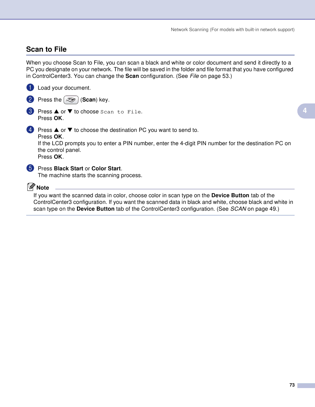 Brother DCP, MFC manual Scan to File 