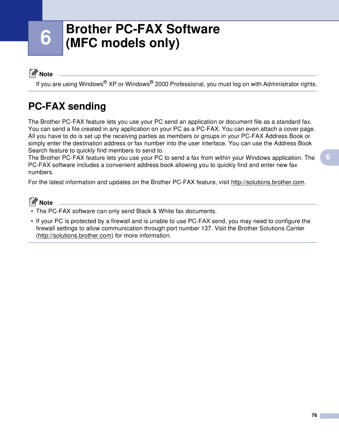 Brother DCP manual Brother PC-FAX Software MFC models only, PC-FAX sending 