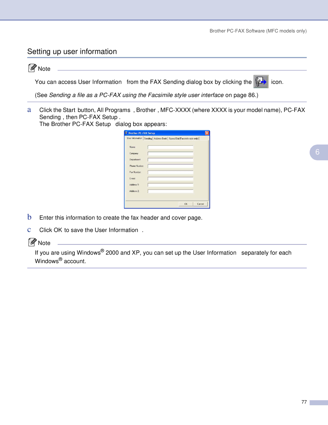 Brother DCP, MFC manual Setting up user information 