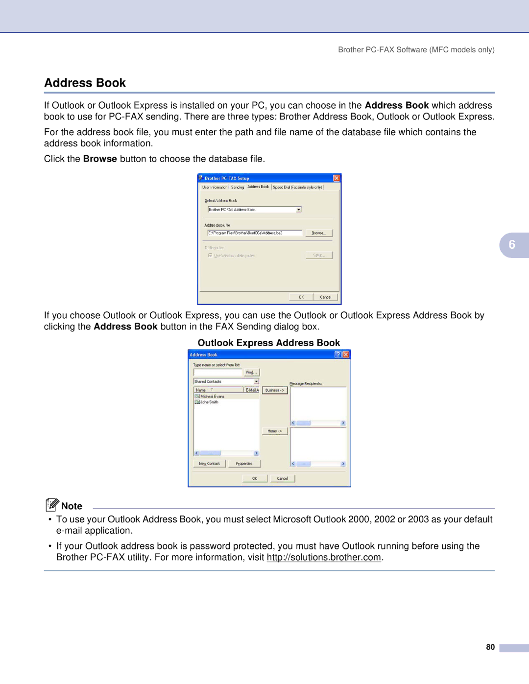 Brother MFC, DCP manual Outlook Express Address Book 