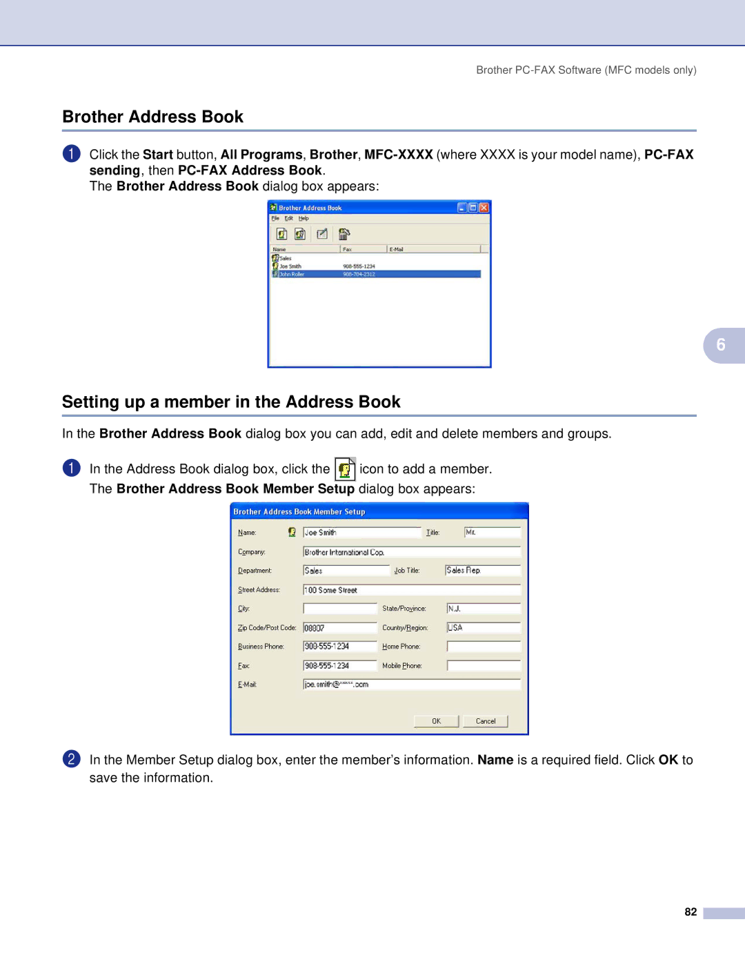 Brother MFC, DCP manual Brother Address Book, Setting up a member in the Address Book 